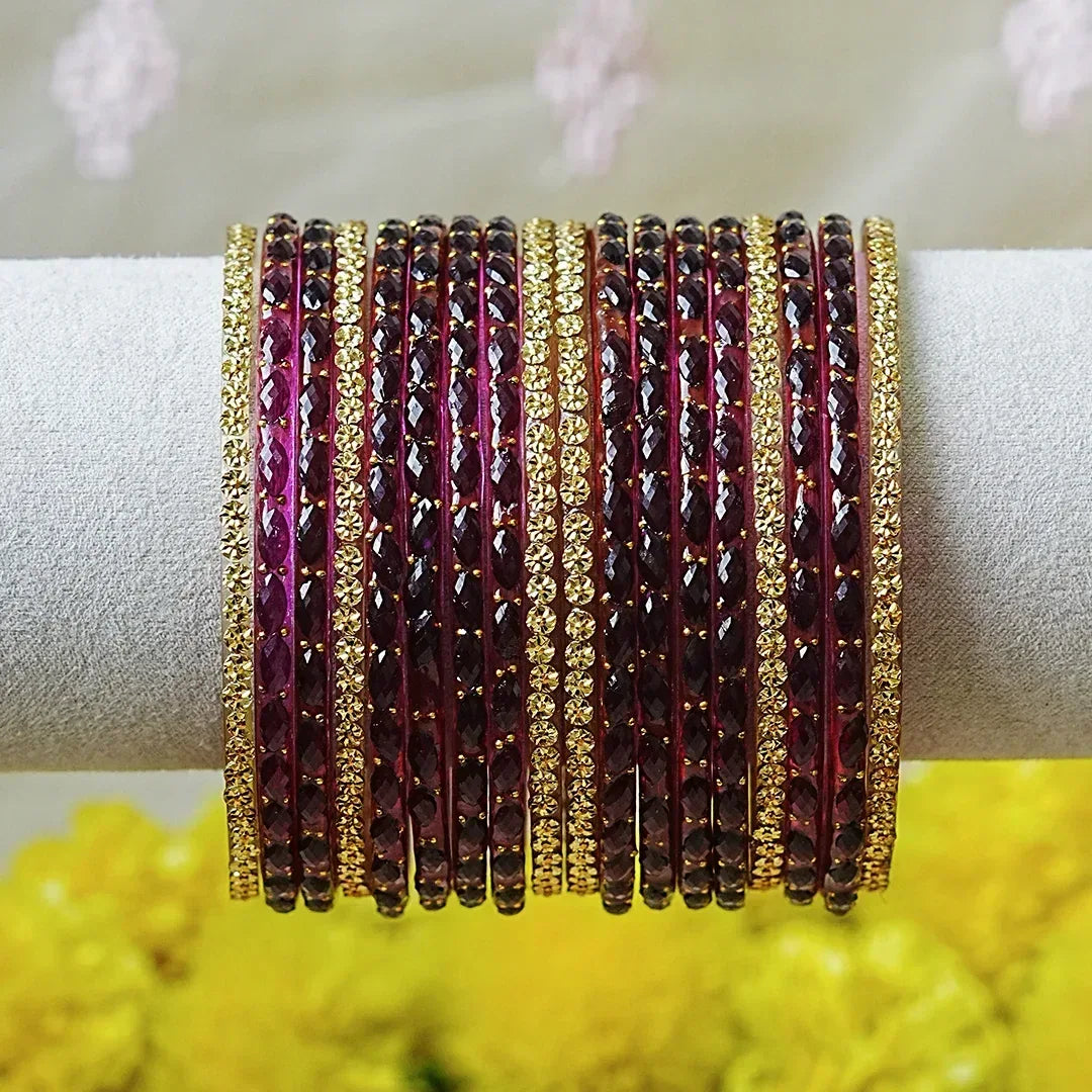 Traditional Elegant Glass Bangle Set for Women (Both Hands) - The Golden Cascade